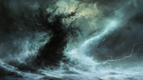 Stormy Sea Art with Lightning