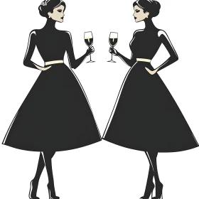 Silhouette of Women with Wine Glasses