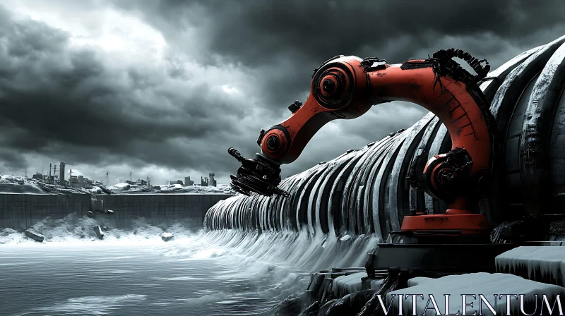 AI ART Dystopian Dam with Robot