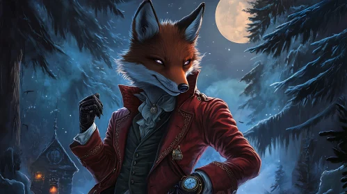 Fox in Red Coat at Night