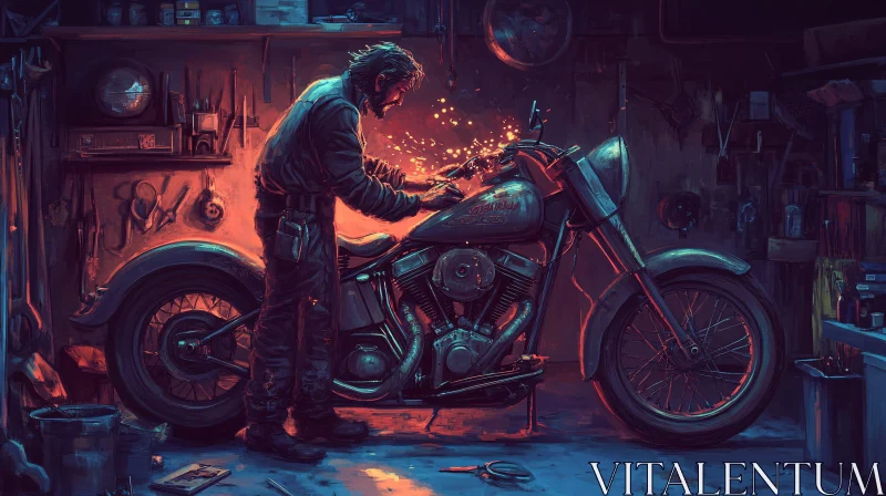 Garage Scene Motorcycle Repair AI Image