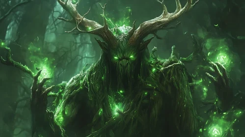 Mystical Forest Guardian with Green Eyes