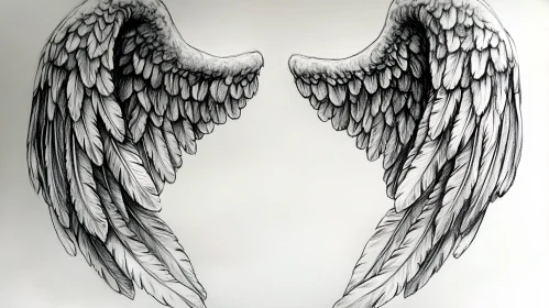 Detailed Feathered Wings Drawing