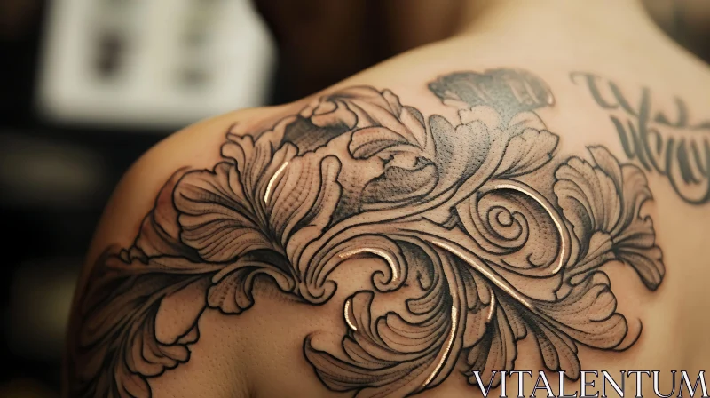 Elaborate Shoulder Tattoo with Floral Patterns AI Image