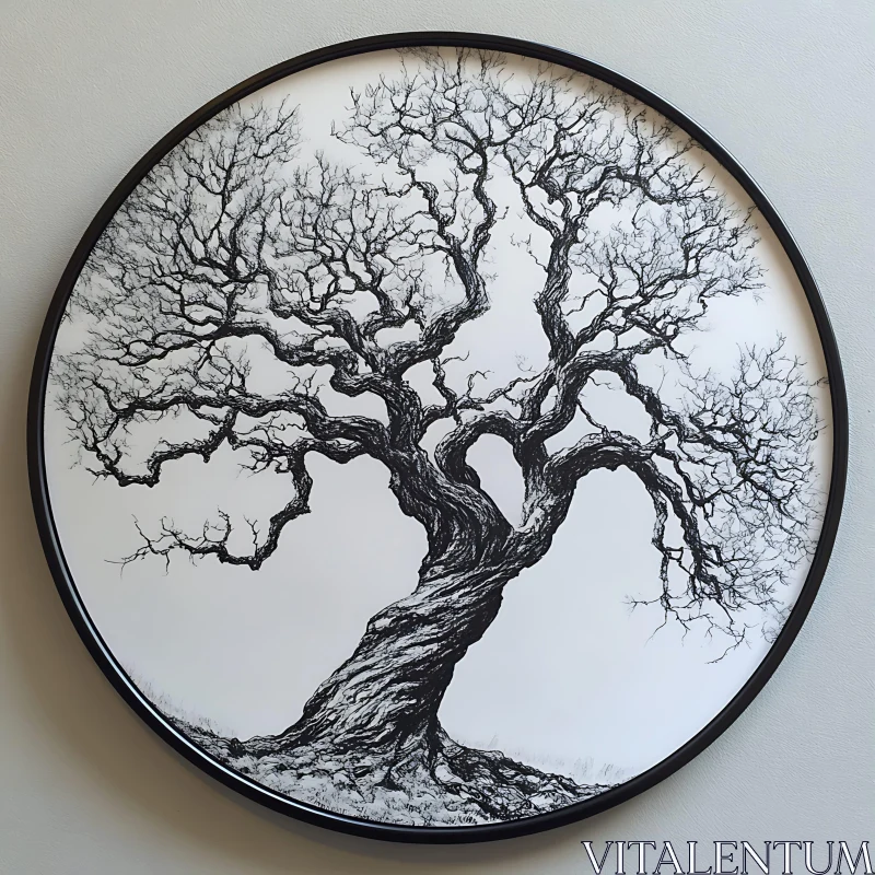 Black and White Tree Illustration AI Image