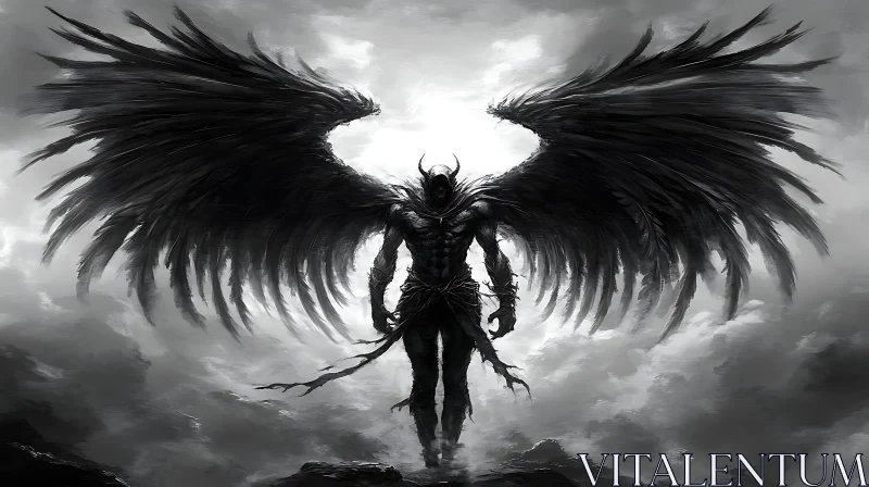 AI ART Monochrome Demon with Horns and Wings