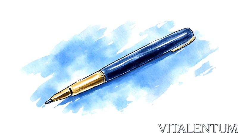 Artistic Fountain Pen Design in Watercolor AI Image