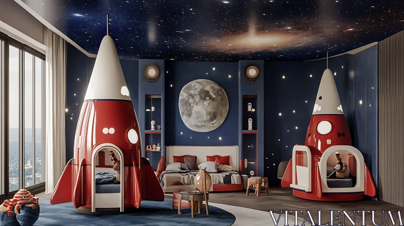 AI ART Rocket Ship Themed Children's Room