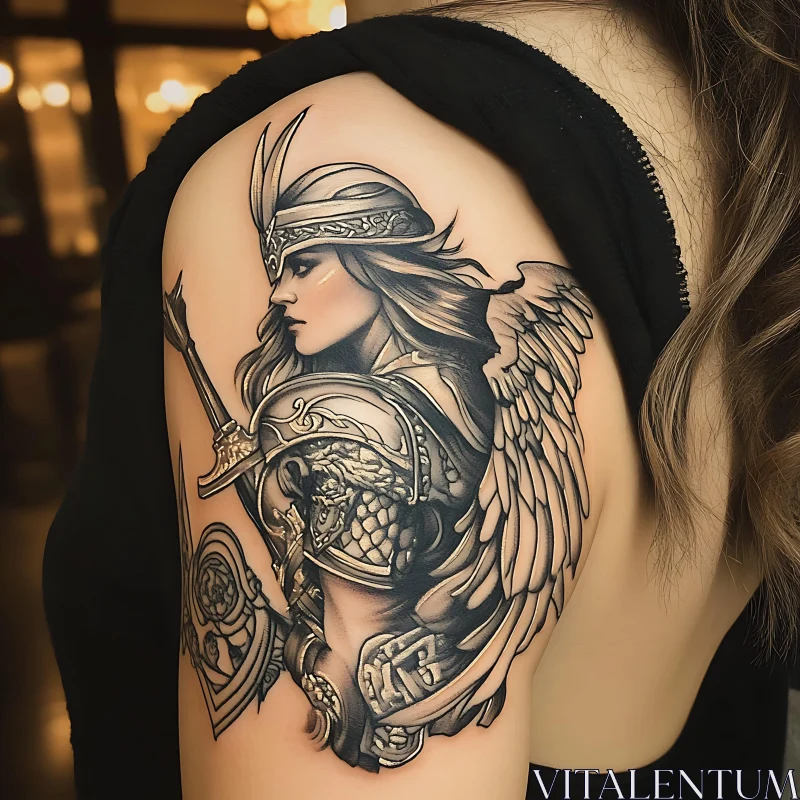 Intricate Female Warrior Arm Tattoo AI Image