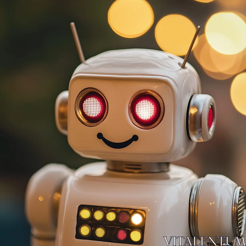 Retro Robot with Bokeh Lights AI Image