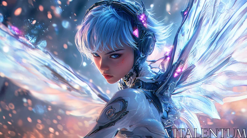 Mechanical Winged Cyborg Woman AI Image