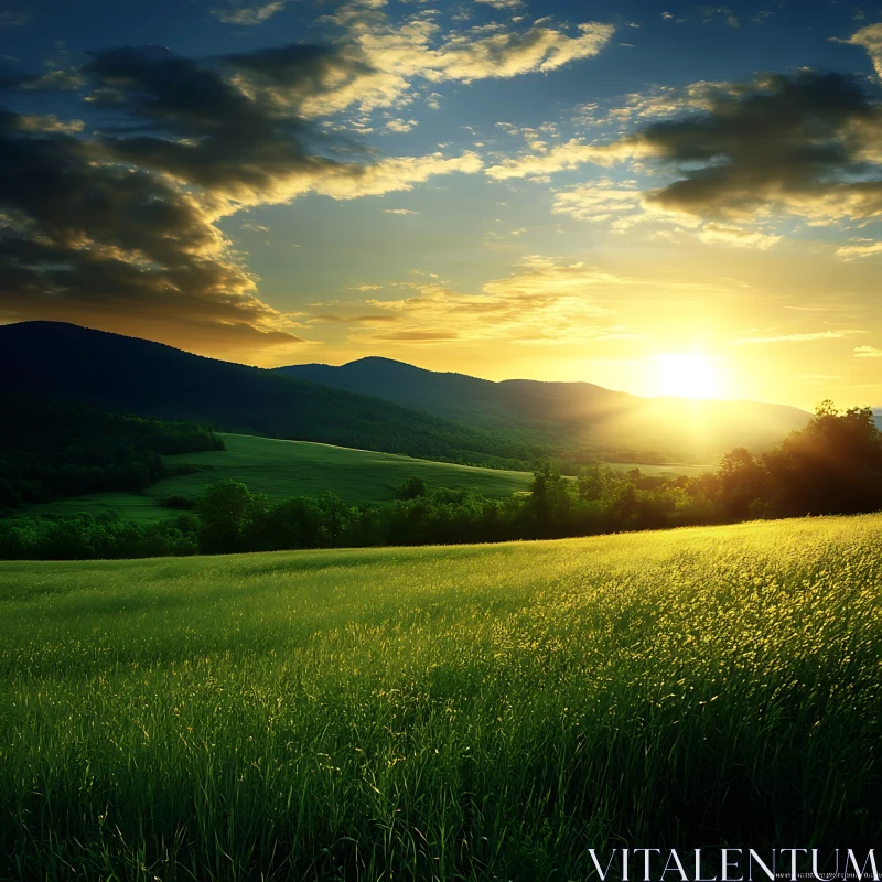 Golden Sunset Field View AI Image