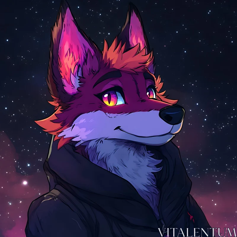 Pensive Fox Amidst a Starry Night AI Image