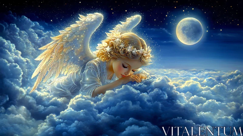 AI ART Restful Angel Among Clouds and Stars