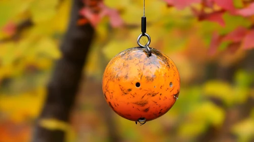 Rustic Orange Sphere Suspended Among Fall Foliage