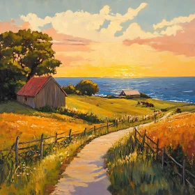 Seaside Farm at Sunset