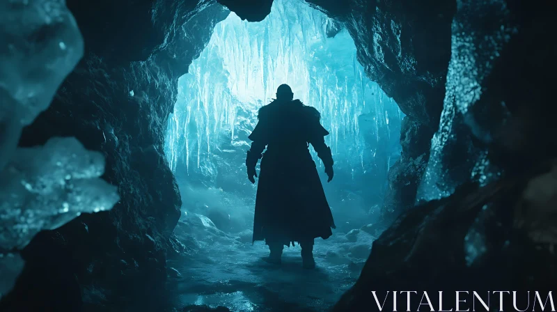 AI ART Warrior at the ice cave entrance