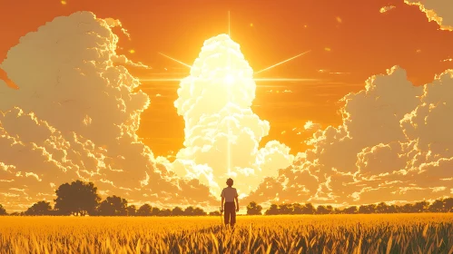 Radiant Sunset Over Golden Field