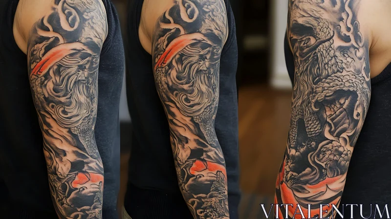 Full-Sleeve Dragon Tattoo Art AI Image