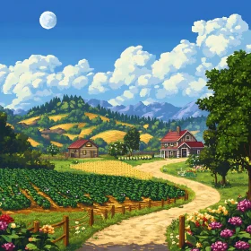 Peaceful Countryside Pixel Art Illustration