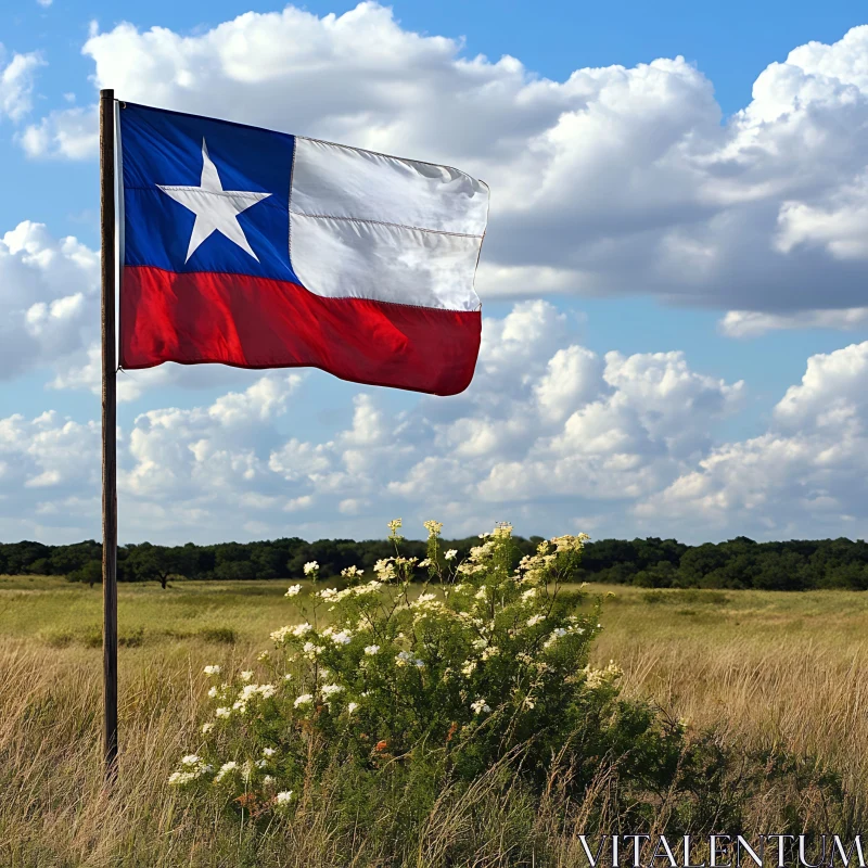 AI ART Lone Star Flag Over Wildflowers