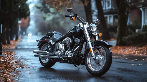 Motorcycle on a Wet Autumn Day