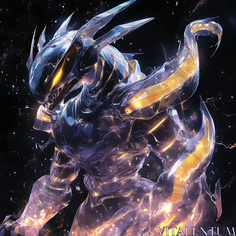 AI ART Golden-Accented Crystal Dragon Illustration