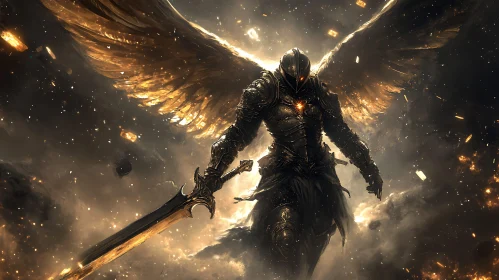 Armored Angel with Sword and Wings