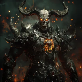 Menacing Horned Demon in Dark Armor