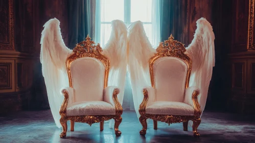 Gilded Armchairs with Wings of an Angel