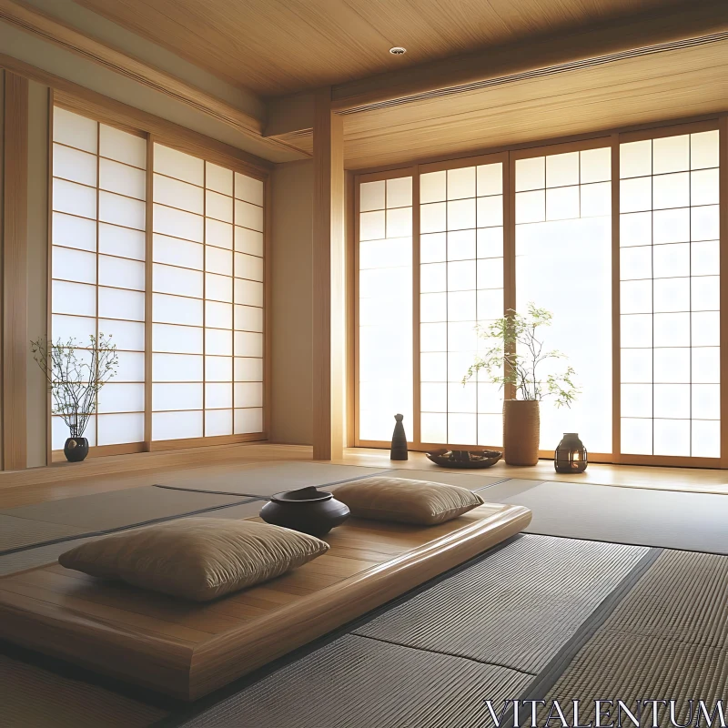 AI ART Minimalist Japanese Room with Natural Light