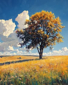 Solitary Tree in Golden Field Art