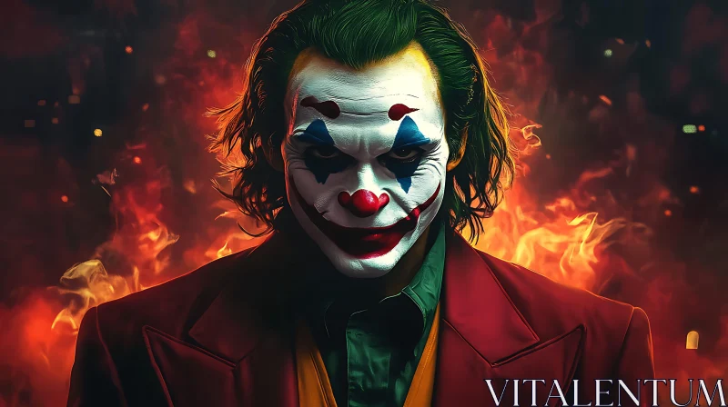 Villainous Clown in a Sea of Flames AI Image