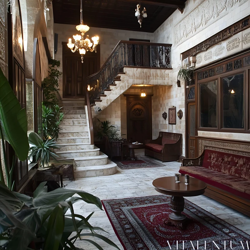 Vintage Home Interior with Marble and Wood AI Image