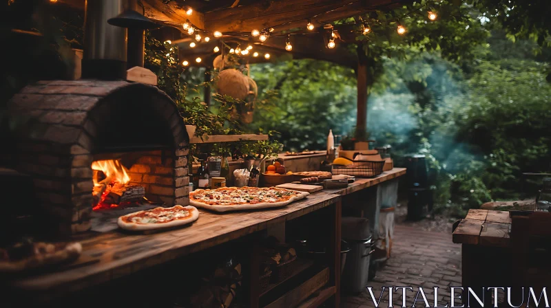 AI ART Wood-Fired Pizza in Garden Setting