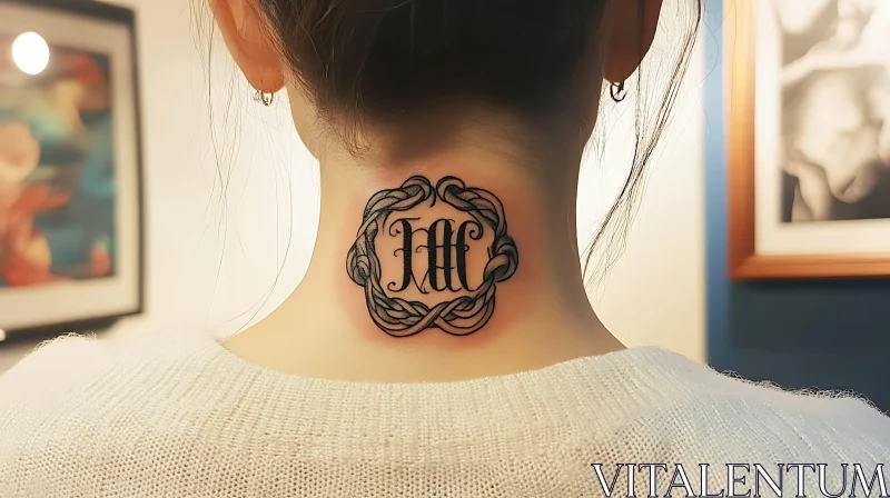 Intricate Monogram Neck Tattoo Art AI Image