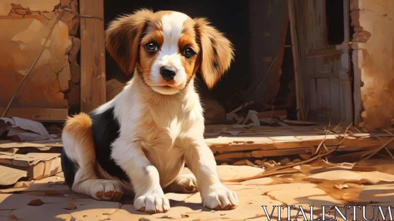 Beagle Puppy in Rustic Setting: A Charming and Emotional Artwork AI Image
