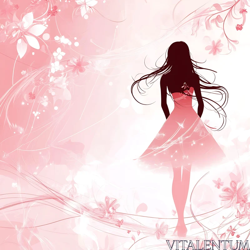 Silhouette of Woman in Floral Design AI Image