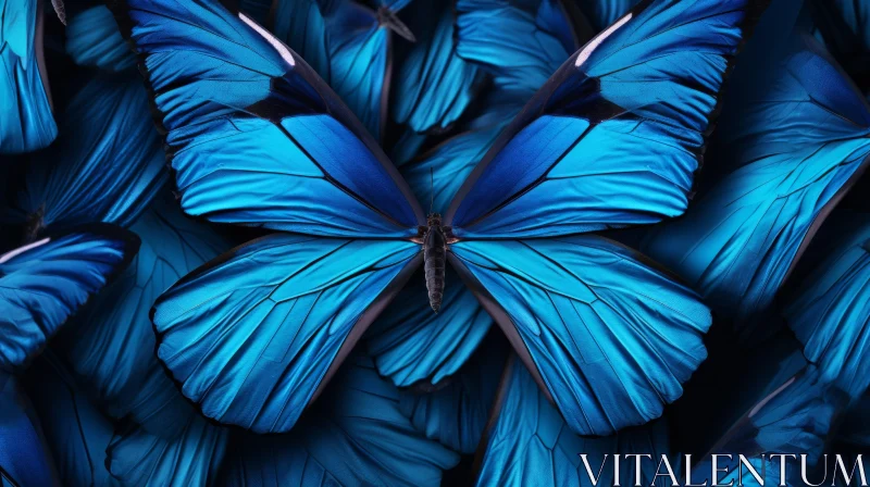 Blue Butterflies on Dark Background - A Merge of Realism and Surrealism AI Image