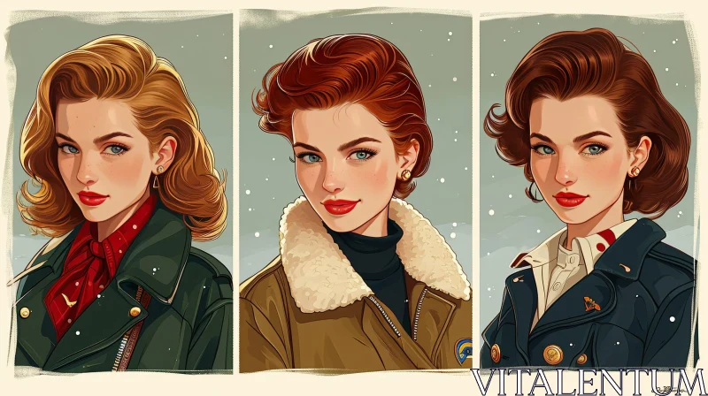 Captivating Digital Paintings of Women in Vintage Clothing AI Image