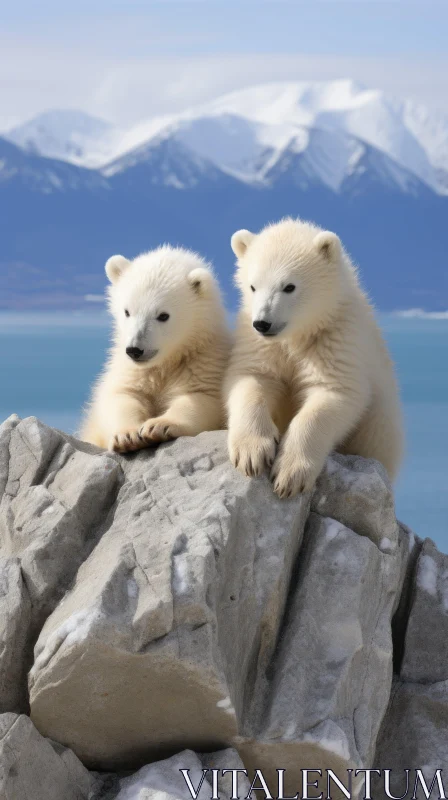 Captivating Image of Polar Bear Cubs amidst Snowy Mountains AI Image