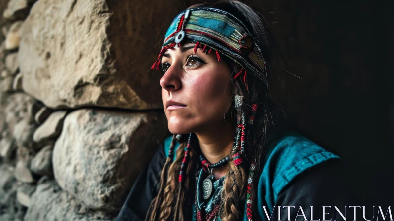 Captivating Portrait of a Thoughtful Native American Woman AI Image