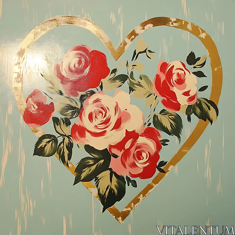 AI ART Floral Heart with Roses