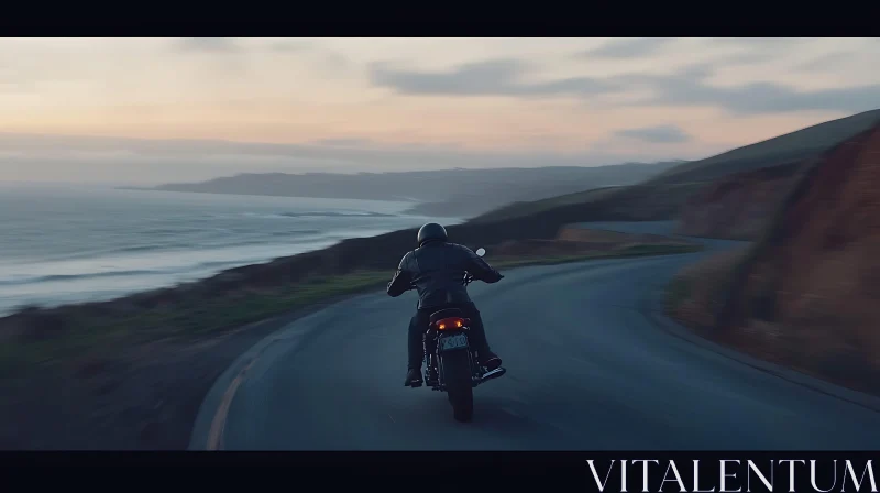 AI ART Coastal Motorcycle Ride at Sunset