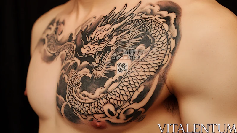 Traditional Dragon Tattoo on Chest AI Image