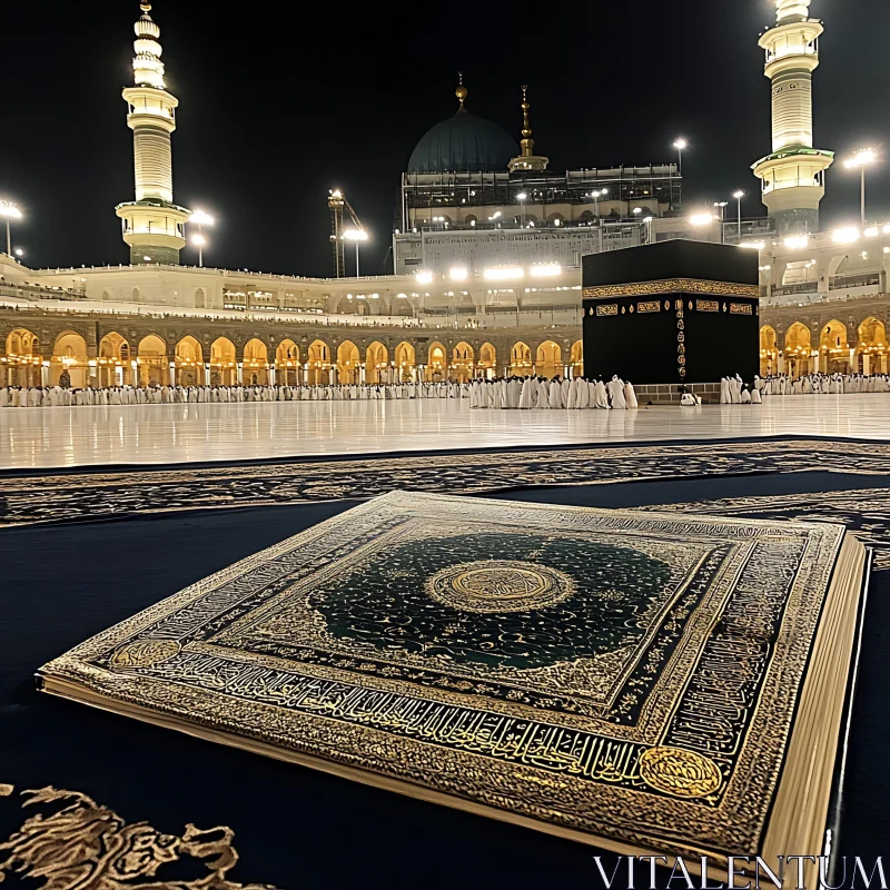 Mecca Holy Book and Mosque at Night AI Image