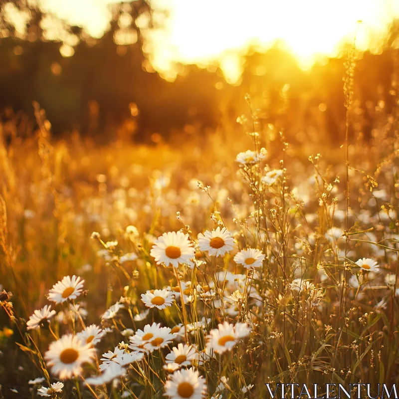 AI ART Sunset Daisy Field