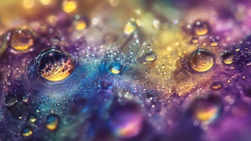 Vivid Macro Shot of Water Droplets with Multicolored Reflections