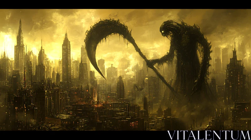 AI ART Apocalyptic Cityscape with Shadowy Reaper