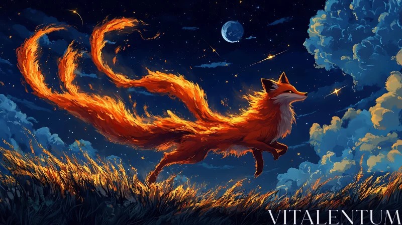 Mystical Fox with Fiery Tail AI Image